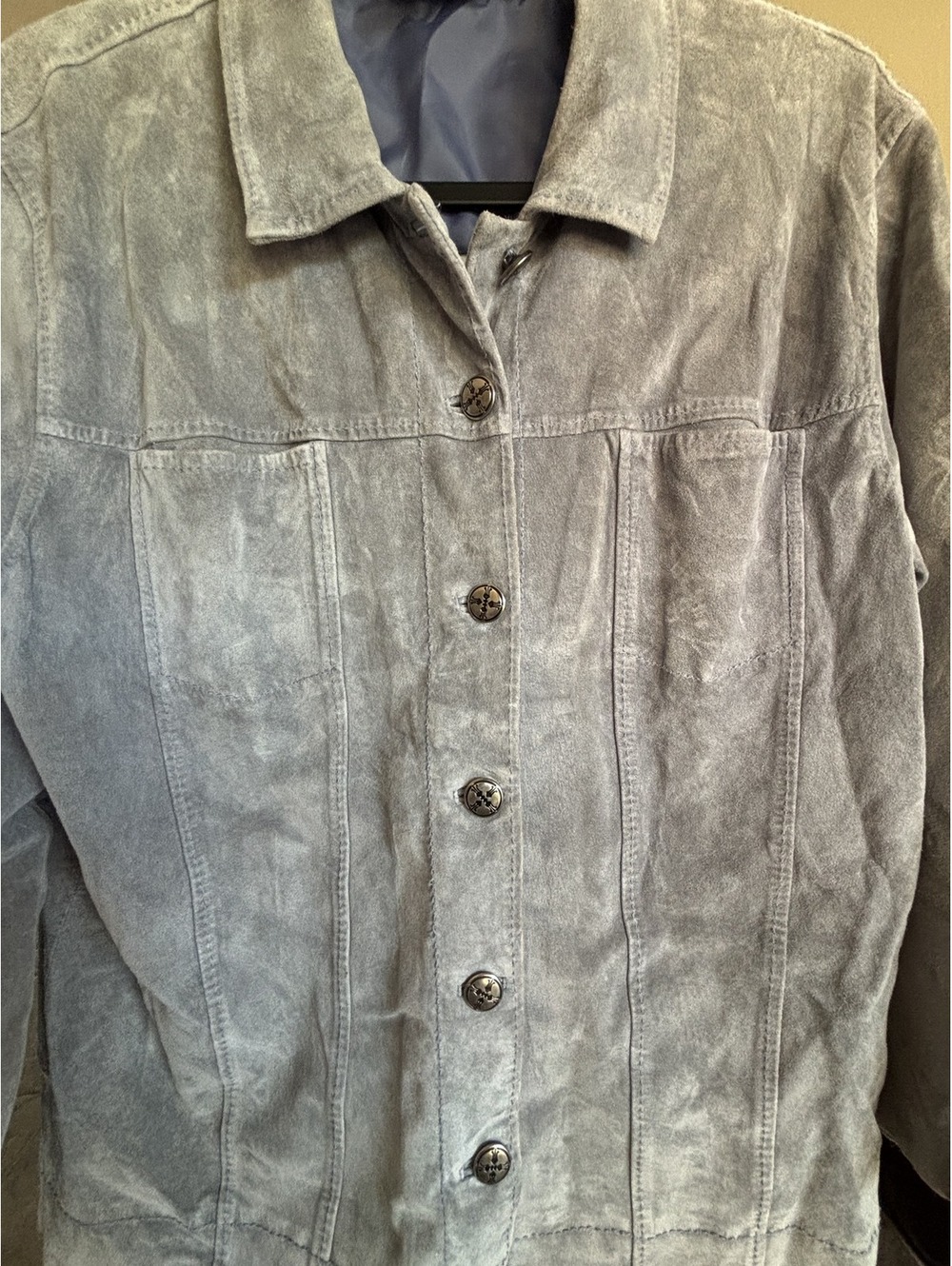 Vintage Chico's Design Gray Genuine Suede Shacket Size 2